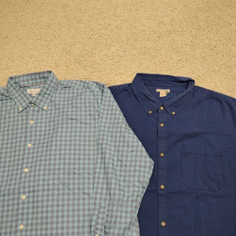Mens Shirt Lot Of 2 Mens 2XL Blue Peter Millar Carbon2Cobalt Button Designer